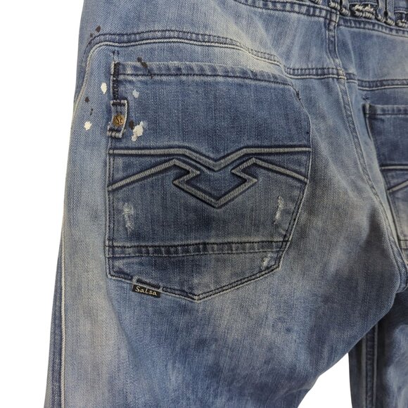 Salsa Jeans Men’s W33 L32 Blue Distressed Paint Splatter Slim Fit Button Fly - Picture 8 of 16
